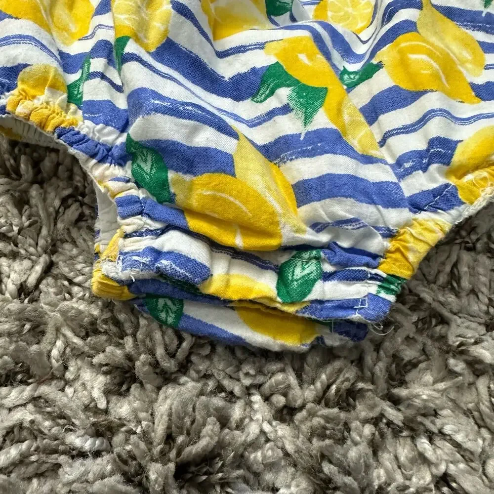 Dylan & Abby Stripe Lemon Print Ruffle Bubble Romper Baby Girl 6-9 Months